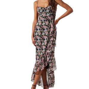 Brisbane Floral Black and Pink High/Low ASTR Dress